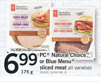 Fortinos PC Choice Natural Choice or Blue Menu sliced meat offer