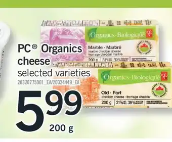 Fortinos PC Organics cheese, 200 g offer