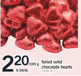 Fortinos FOILED SOLID CHOCOLATE HEARTS offer