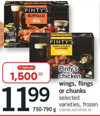 Fortinos Pinty's chicken wings, flings or chunks offer