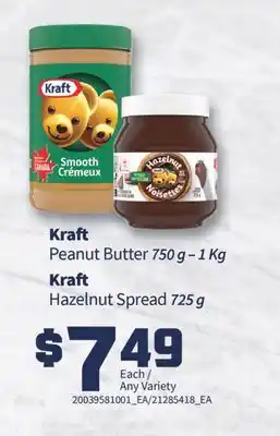 Fortinos Kraft Peanut Butter 750 g - 1 Kg Kraft Hazelnut Spread 725 g offer