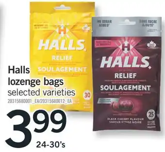 Fortinos HALLS LOZENGE BAGS, 24-30's offer