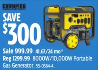 Canadian Tire Champion 8000W/10,000W Portable Gas Generator offer