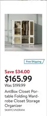 Walmart AntBox Closet Portable Folding Wardrobe Closet Storage Organizer offer