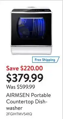 Walmart AIRMSEN Portable Countertop Dishwasher offer