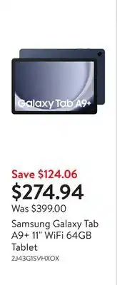 Walmart Samsung Galaxy Tab A9+ 11 WiFi 64GB Tablet offer
