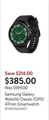 Walmart Samsung Galaxy Watch6 Classic (GPS) 47mm Smartwatch offer