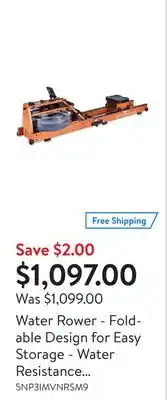 Walmart Water Rower - Foldable Design for Easy Storage - Water Resistance Rowing Machine with Bluetooth Monitor for Home Gyms - CKDPA offer