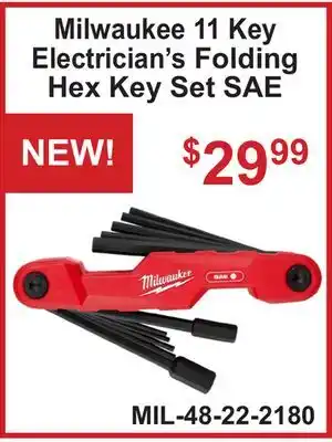 Atlas Tools & Machinery Milwaukee 11 Key Electrician's Folding Hex Key Set SAE offer