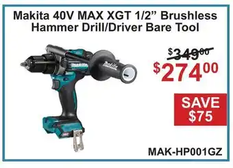 Atlas Tools & Machinery Makita 40V MAX XGT 1/2 Brushless Hammer Drill/Driver Bare Tool offer