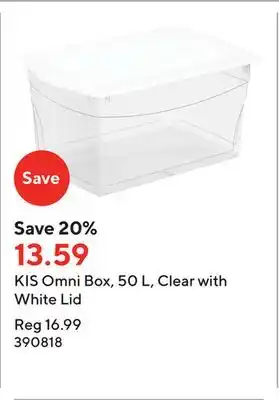 Staples KIS Omni Box, 50 L, Clear with White Lid offer