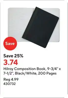 Staples Hilroy Composition Book, 9-3/4 x 7-1/2, Black/White, 200 Pages offer