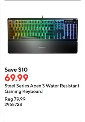 Staples Steel Series Apex 3 Water Resistant Gaming Keyboard offer