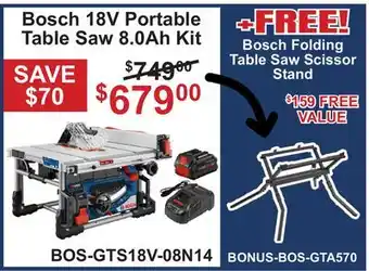 Atlas Tools & Machinery Bosch 18V Portable Table Saw 8.0Ah Kit offer