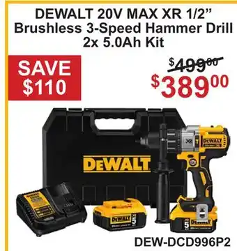 Atlas Tools & Machinery DEWALT 20V MAX XR 1/2 Brushless 3-Speed Hammer Drill 2x 5.0Ah Kit offer