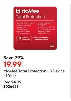 Staples McAfee Total Protection - 3 Device - 1 Year offer