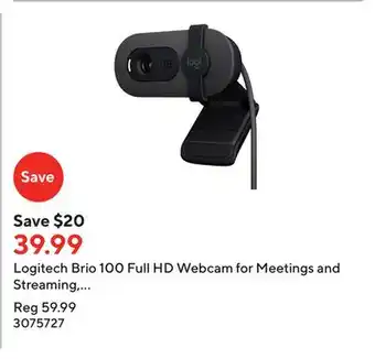 Staples Logitech Brio 100 Full HD Webcam for Meetings and Streaming, Auto-Light Balance Built-In Mic - Graphite offer