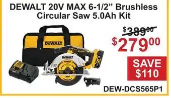 Atlas Tools & Machinery DEWALT 20V MAX 6-1/2 Brushless Circular Saw 5.0Ah Kit offer