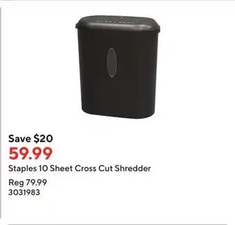 Staples Staples 10 Sheet Cross Cut Shredder offer