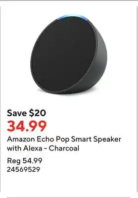 Staples Amazon Echo Pop Smart Speaker with Alexa - Charcoal offer