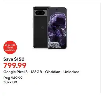 Staples Google Pixel 8 - 128GB - Obsidian - Unlocked offer