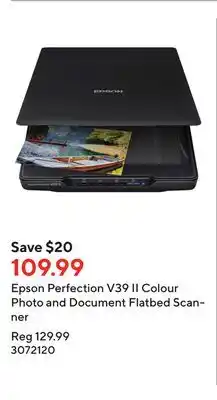 Staples Epson Perfection V39 II Colour Photo and Document Flatbed Scanner offer