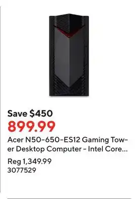 Staples Acer N50-650-ES12 Gaming Tower Desktop Computer - Intel Core i5-13400F - 512 GB SSD - 12 GB RAM - Windows 11 offer