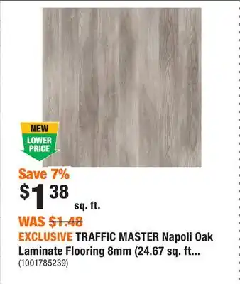 Home Depot EXCLUSIVE TRAFFIC MASTER Napoli Oak Laminate Flooring 8mm (24.67 sq. ft./case) offer