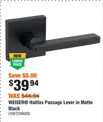 Home Depot WEISER Halifax Passage Lever in Matte Black offer