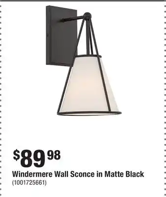 Home Depot Windermere Wall Sconce in Matte Black offer