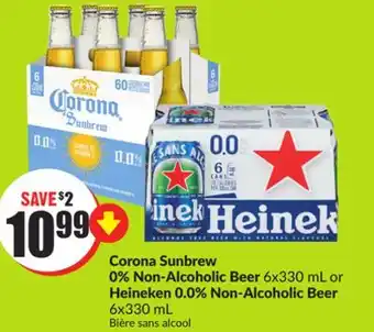 Chalo FreshCo Corona Sunbrew 0% Non-Alcoholic Beer 6x330 mL or Heineken 0.0% Non-Alcoholic Beer 6x330 mL offer