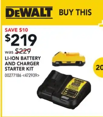 RONA DEWALT LI-ION BATTERY AND CHARGER STARTER KIT offer