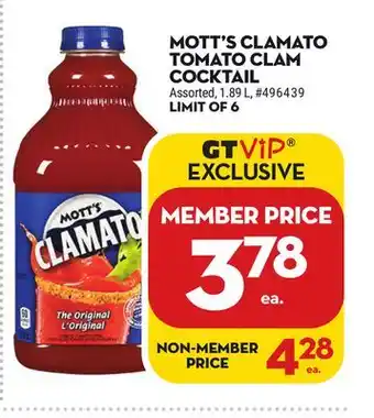 Giant Tiger Mott's Clamato Tomato Clam Cocktail offer