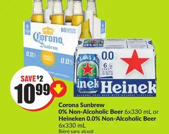 FreshCo Corona Sunbrew 0% Non-Alcoholic Beer 6*330mL or Heineken 0.0% Non-Alcoholic Beer 6*330mL offer