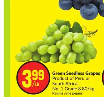 FreshCo Green Seedless Grapes Product of Peru or South Africa No.1 Grade 8.80/kg offer