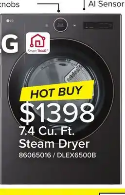 Leon's LG Black Steel 7.4 cu. ft. Ultra Large Capacity Smart Front Load Dryer with Built-In Intelligence & TurboSteam - DLEX6500B offer