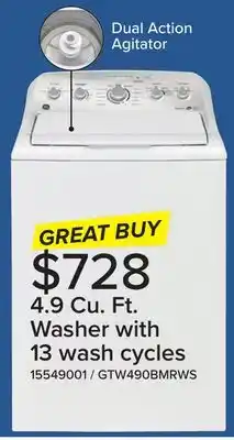 Leon's GE White Top-Load Washer with SaniFresh Cycle (4.9 Cu. Ft.) - GTW490BMRWS offer