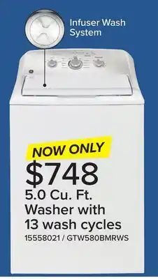 Leon's GE White Top-Load Washer with SaniFresh Cycle (5.0 Cu. Ft.) - GTW580BMRWS offer