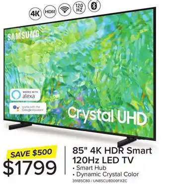 Leon's Samsung 85 CUHD 4K Smart TV UN85CU8000FXZC offer