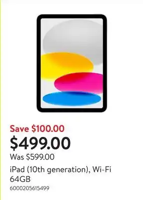 Walmart iPad (10th generation), Wi-Fi 64GB offer