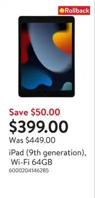 Walmart iPad (9th generation), Wi-Fi 64GB offer