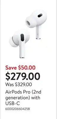 Walmart AirPods Pro (2nd generation) with USB-C offer
