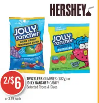 Shoppers Drug Mart TWIZZLERS GUMMIES (182g) or JOLLY RANCHER CANDY offer