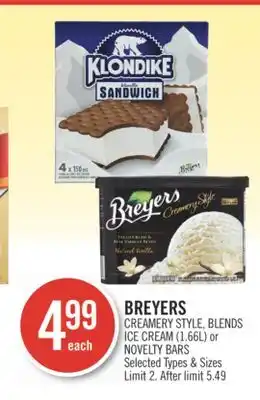 Shoppers Drug Mart BREYERS CREAMERY STYLE, BLENDS ICE CREAM (1.66L) or NOVELTY BARS offer