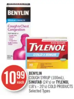 Shoppers Drug Mart BENYLIN  COUGH SYRUP (100mL), SINUTAB (24's) or TYLENOL (18's - 20's) COLD PRODUCTS offer