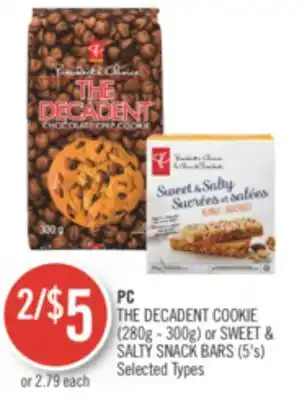 Shoppers Drug Mart PC THE DECADENT COOKIE (280G-300G ) or SWEET & SALTY SNACK BARS (5'S) offer