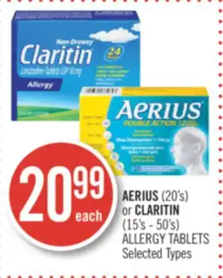 Shoppers Drug Mart AERIUS (20's) or CLARITIN (15's - 50's) ALLERGY TABLETS offer