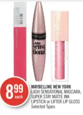 Shoppers Drug Mart MAYBELLINE NEW YORK LASH SENSATIONAL MASCARA, SUPER STAY MATTE INK LIPSTICK or LIFTER LIP GLOSS offer