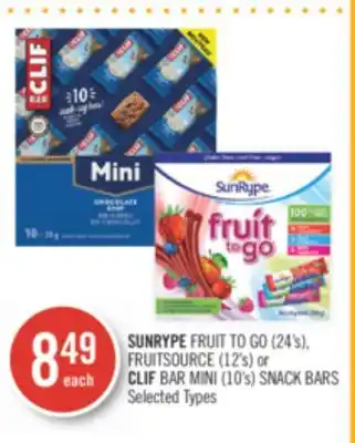 Shoppers Drug Mart SUNRYPE FRUIT TO GO (24's), FRUITSOURCE (12's) or CLIF BAR MINI (10's) SNACK BARS offer