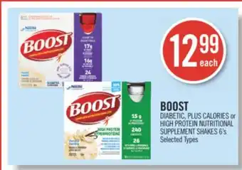Shoppers Drug Mart BOOST DIABETIC, PLUS CALORIES or HIGH PROTEIN NUTRITIONAL SUPPLEMENT SHAKES offer